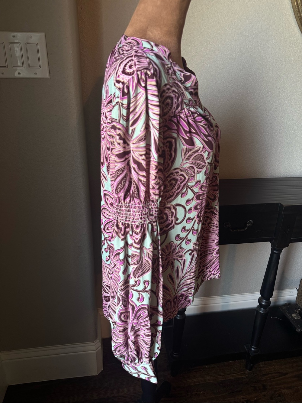 LOFT NWT Paisley Floral Blouse Size Small Mint Purple Split Neck Long Sleeve - Picture 8 of 12